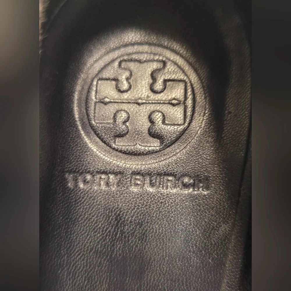 Tory Burch Black and Blue Wedges with Wooden Heel - Picture 2 of 9